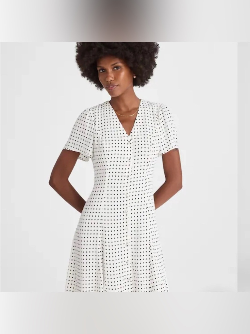 Madewell button front mini dress black white polka dot